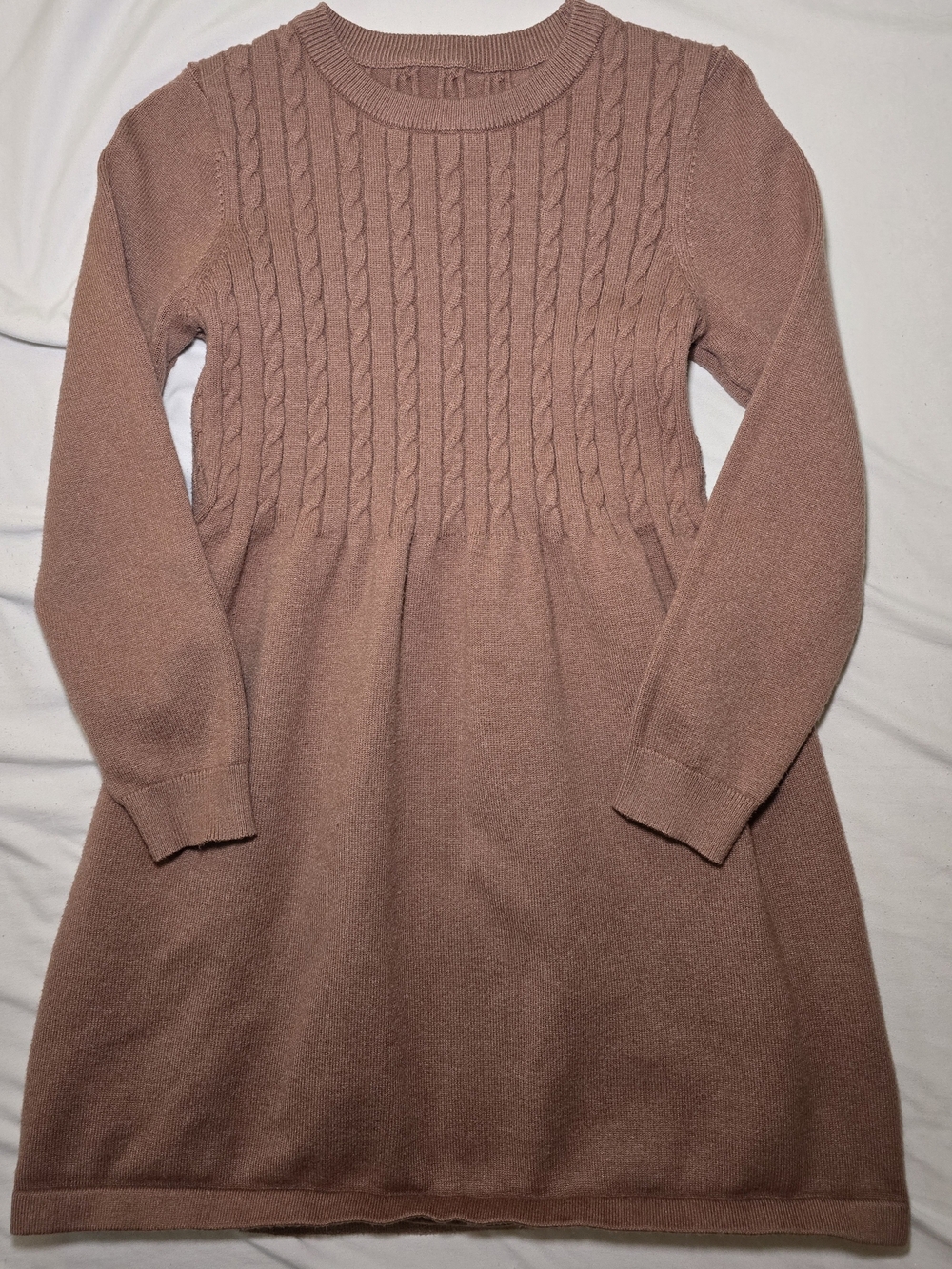 Cozy Cable-Knit Long Sleeve Sweater Dress - Dusty Rose